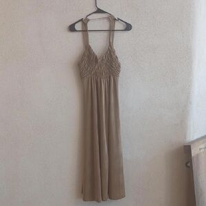 Zara Tan Smocked-Bust Maxi Dress
